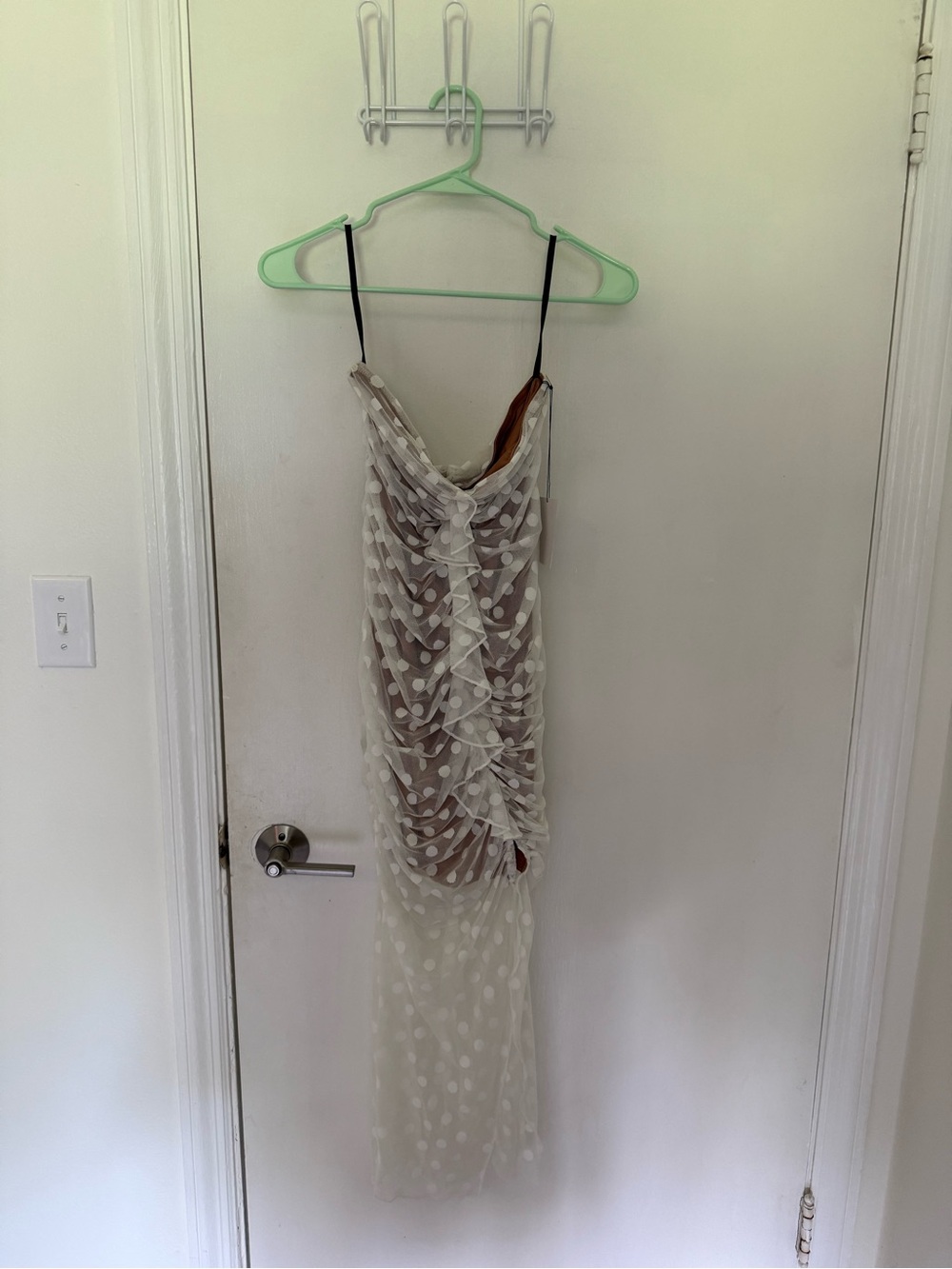 MAJORELLE White Sheer Polka Dot Ruffled Maxi Slip Dress